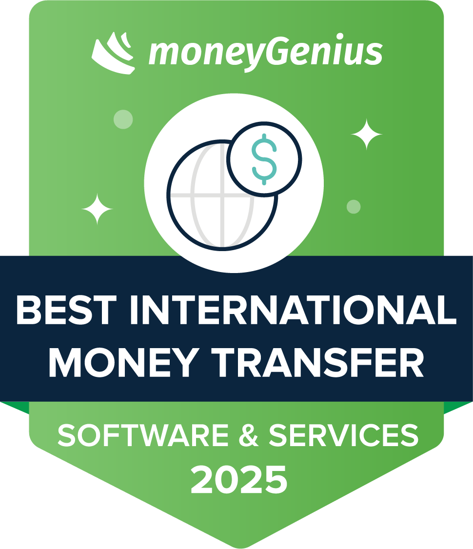 Best International Money Transfer for 2025 award seal